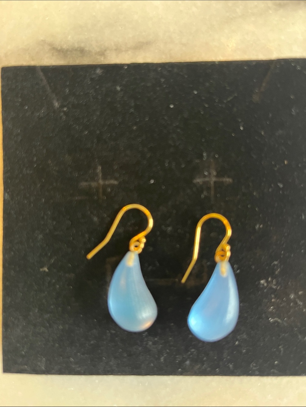 Alexis Bittar Blue Lucite Dewdrop Teardrop Earrings Gold Filled Hooks